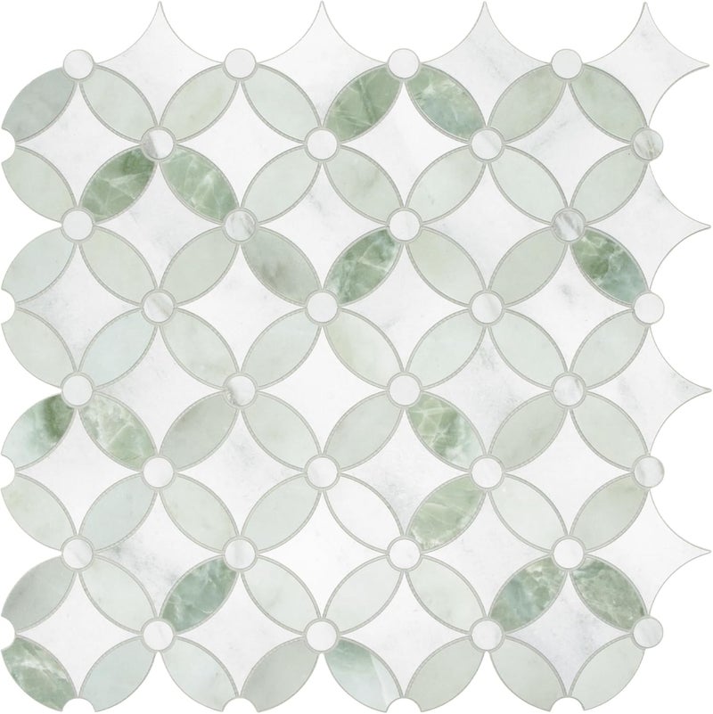 sunwings 10-Sheet Peel and Stick Backsplash Coin Waterjet Tile, 11.2" x 11.2" Green Marble Looks Self Adhesive Wall Tile Stick on Backsplash for Kitchen, Bathroom, Fireplace, Shower - Image 1